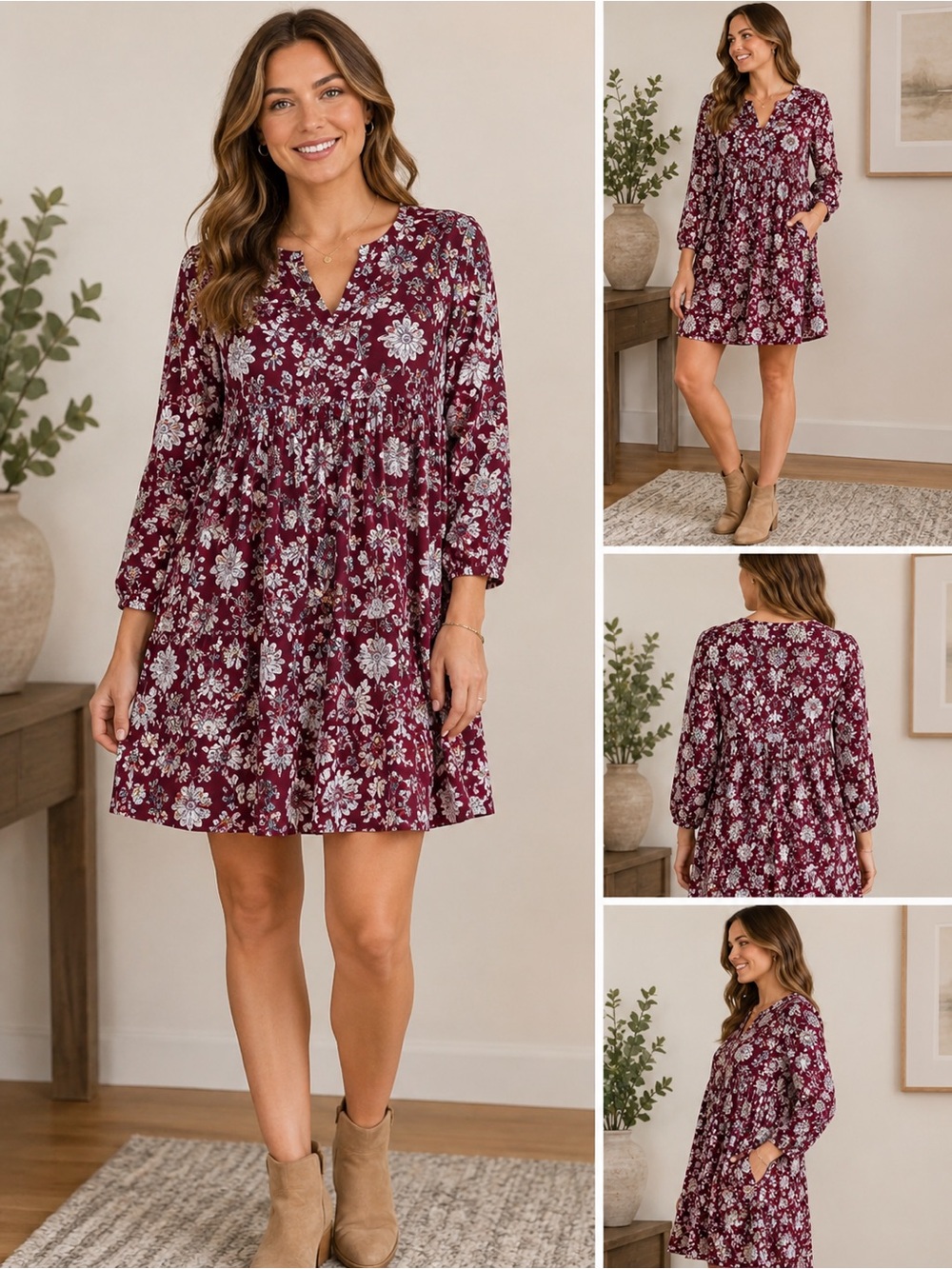 LOFT Outlet Women’s XL Burgundy Floral Dress